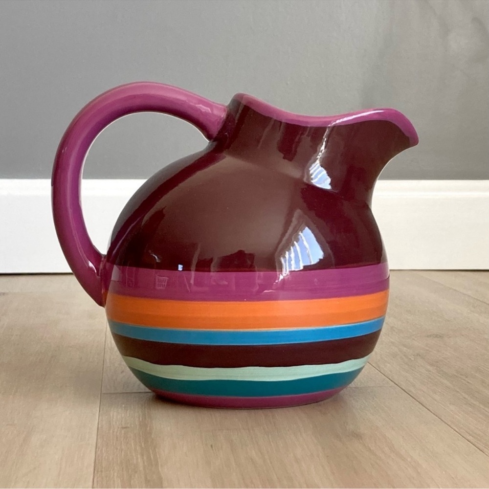 Starbucks Rare Ceramic Hand Painted Pitcher 65 oz Burgundy Purple Stripe